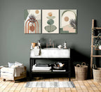Boho Abstract Canvas Wall Art, Framed 12 x 16 Inch, Set of 3