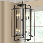 8-Lantern Tiered Iron Chandelier, Industrial Farmhouse, 18 in
