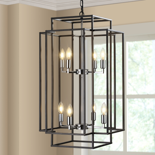 8-Lantern Tiered Iron Chandelier, Industrial Farmhouse, 18 in