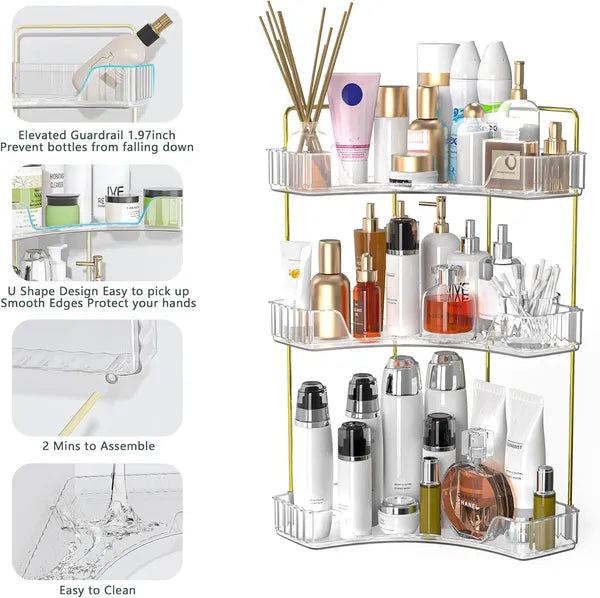 Corner Bathroom Counter Storage Rack 3-tier Bathroom Countertop Storag