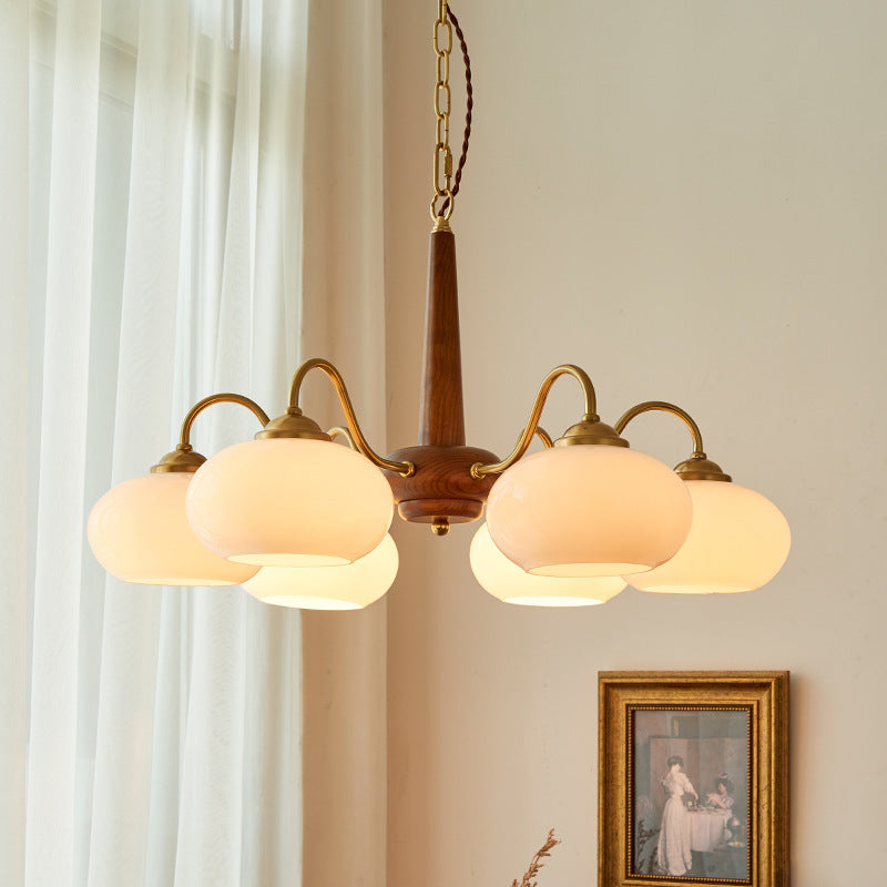 Rustic Wood-Finish Chandelier, Metal & Glass, 4, 6 or 8 Light