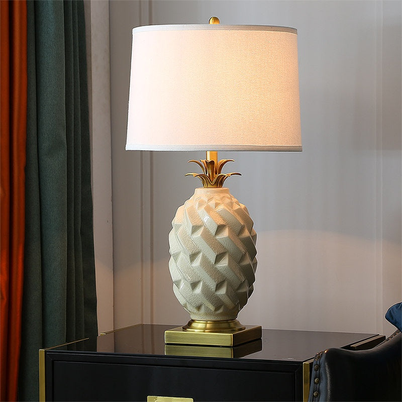 Ceramic Pineapple Table Lamp, Yellow with Brass-Tone Base