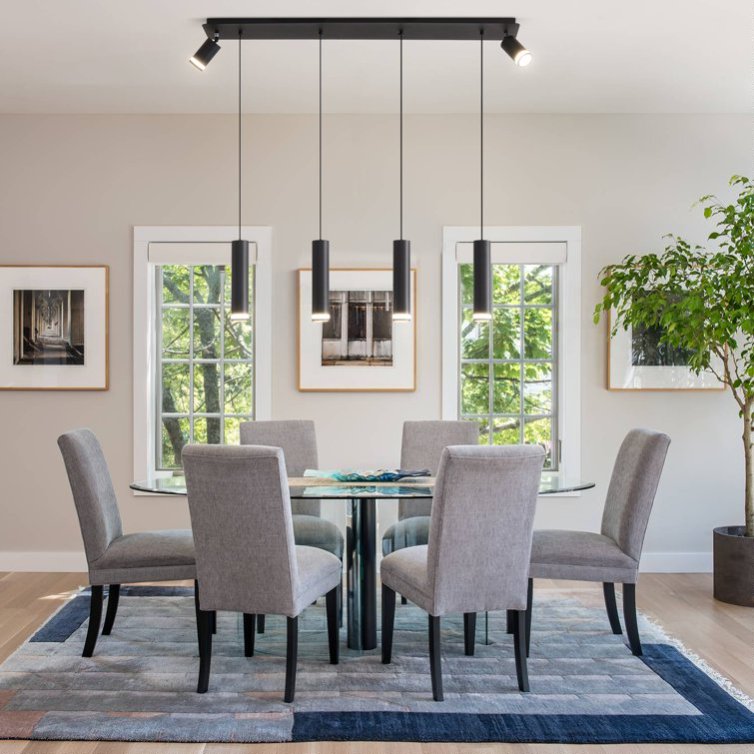 Modern Cylinder Kitchen Island Pendant Light, 6-Light, Matte Black, 39 in. — detail view 5