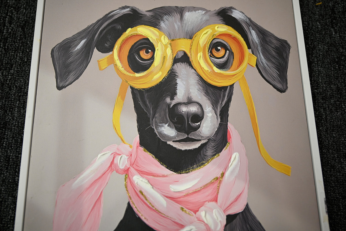 Contemporary Puppy Canvas Wall Art, Graphic Print, Pink and Black, for Living Room — detail view