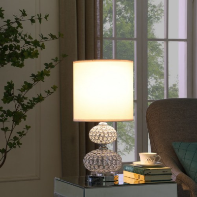 Retro Crystal-Inspired Metal Table Lamp, Modern Design, Silver, 24 in. for Living Room — detail view 2