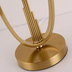 Art Deco Brass Hoop Table Lamp, White Shade with Gold Edge