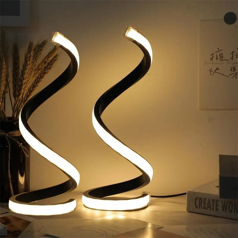 Spiral LED Desk Lamp, Dimmable 3-Color Bedside Light, Set of 2