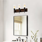 Wood Tone & Black 3-Light Bathroom Vanity Light, Modern Wall Sconce Fixture