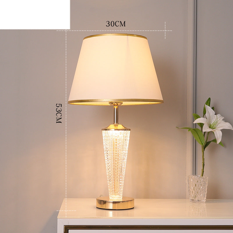 Textured Glass Table Lamp with Lit Base, Gold Trim Shade