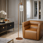 Classic Modern Floor Lamp, Upward Lighting Design, Bronze & Clear Finish