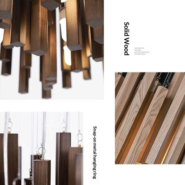 Minimalist Wood Chandelier, Light or Dark Finish, 16–47 in.