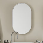 20x34 Inch Oval Recessed Metal Frame Bathroom Wall Cabinet With Mirror