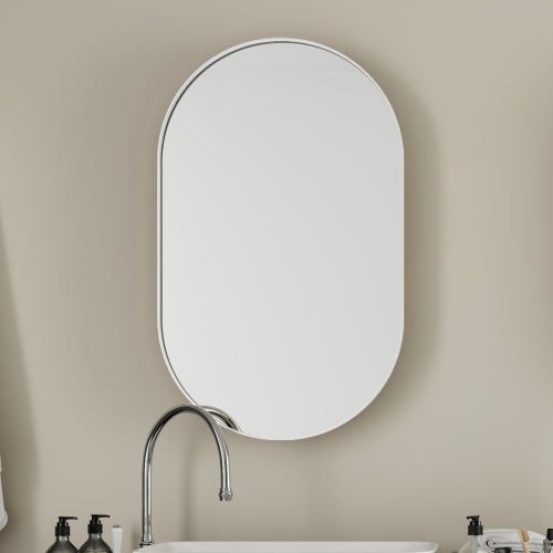 20x34 Inch Oval Recessed Metal Frame Bathroom Wall Cabinet With Mirror