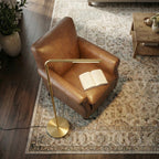 Brass Gold LED Floor Lamp, Adjustable Light, Round Metal Base
