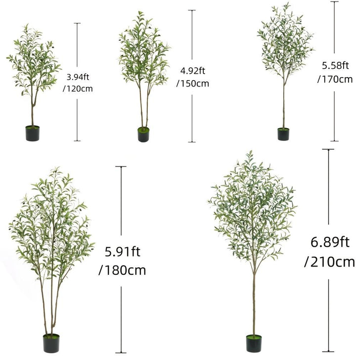 Dimension diagram for Artificial Olive Tree, Faux Potted Silk Floor Plant, Tall Indoor Tree