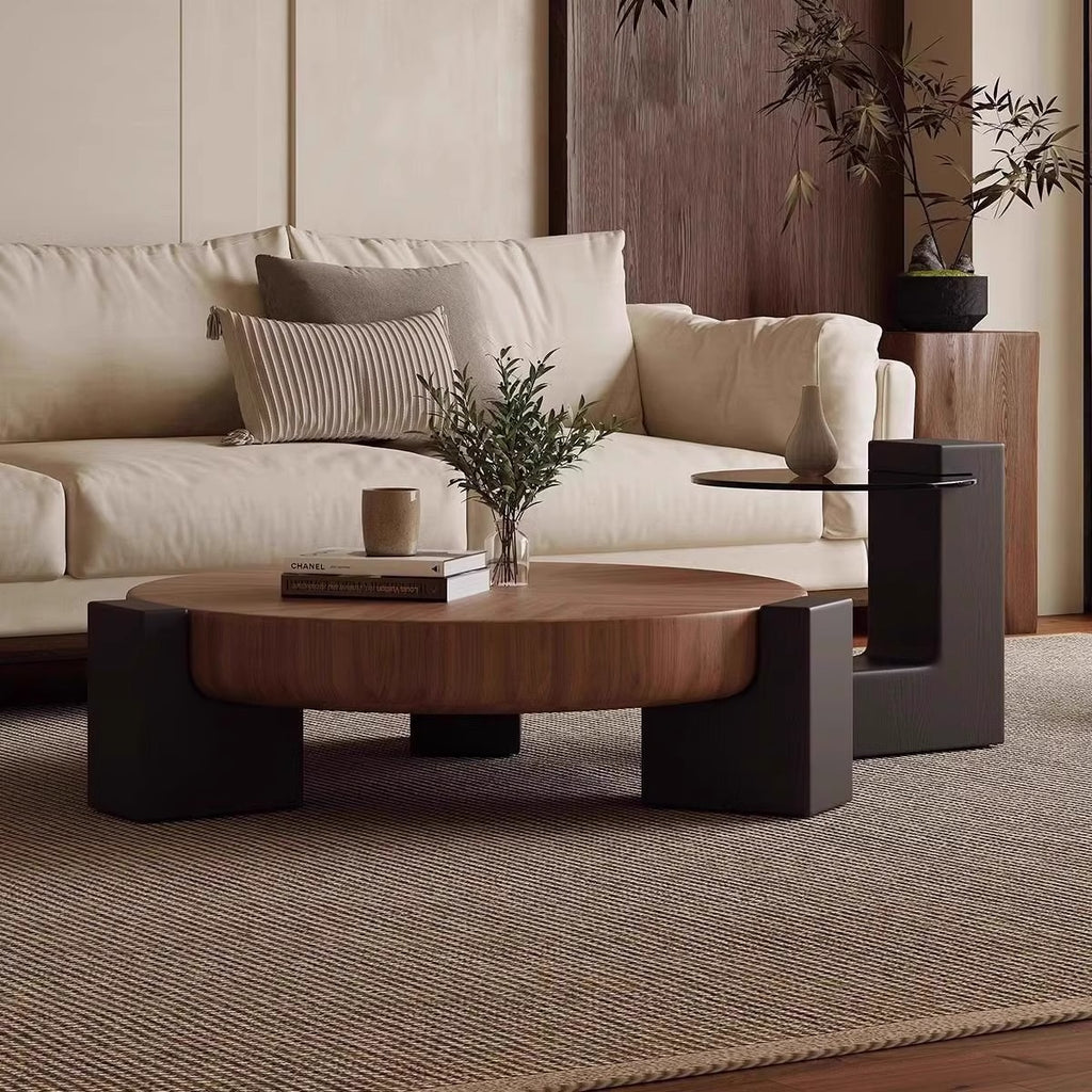 Round Solid Wood Tea Table, Walnut