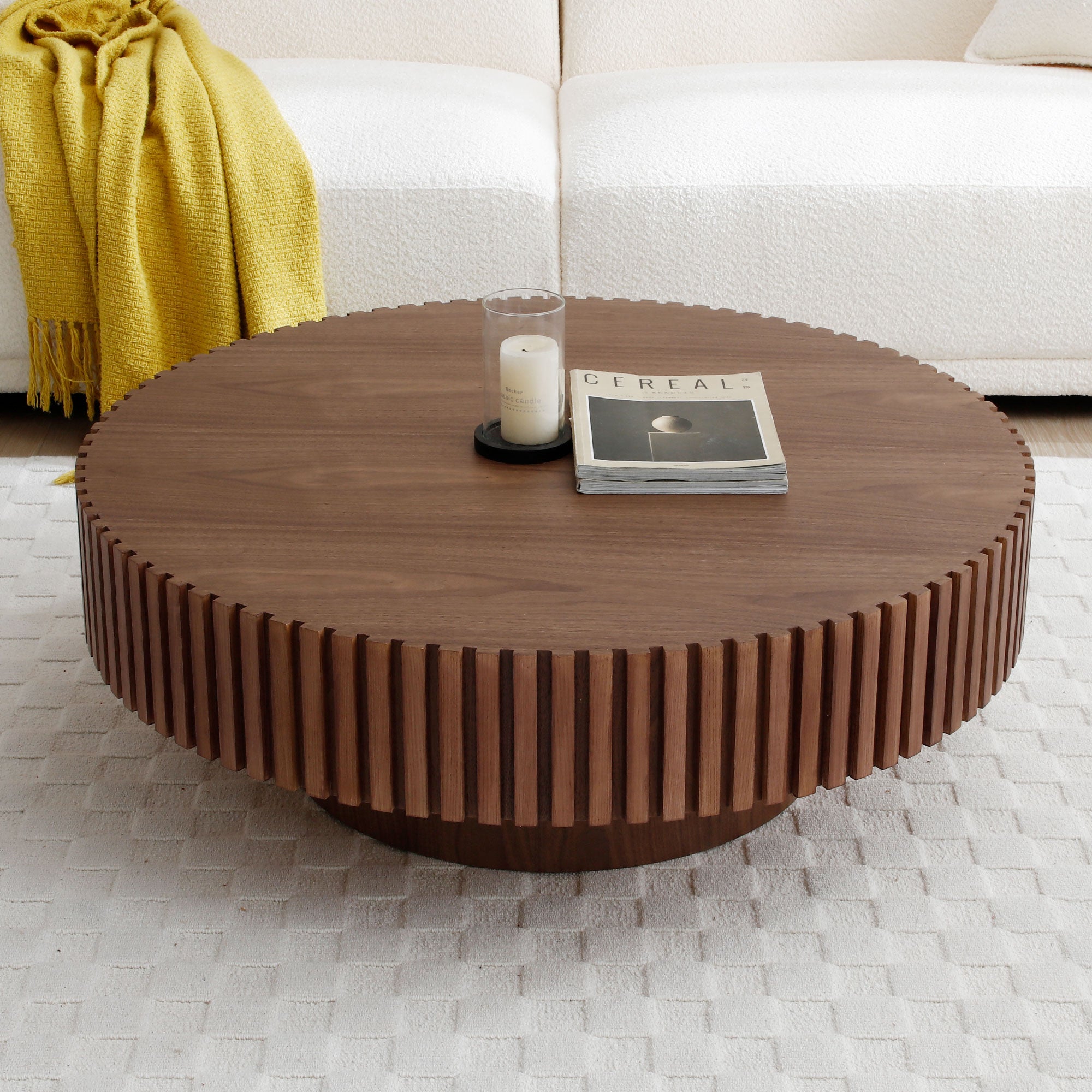 Round Pedestal Coffee Table, Walnut, 31.5 in