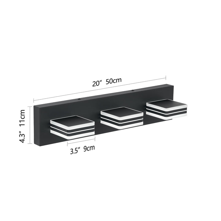 Dimension diagram for Modern 3-Light LED Vanity Light, Up and Down Design, Matte Black for Bathroom Mirror