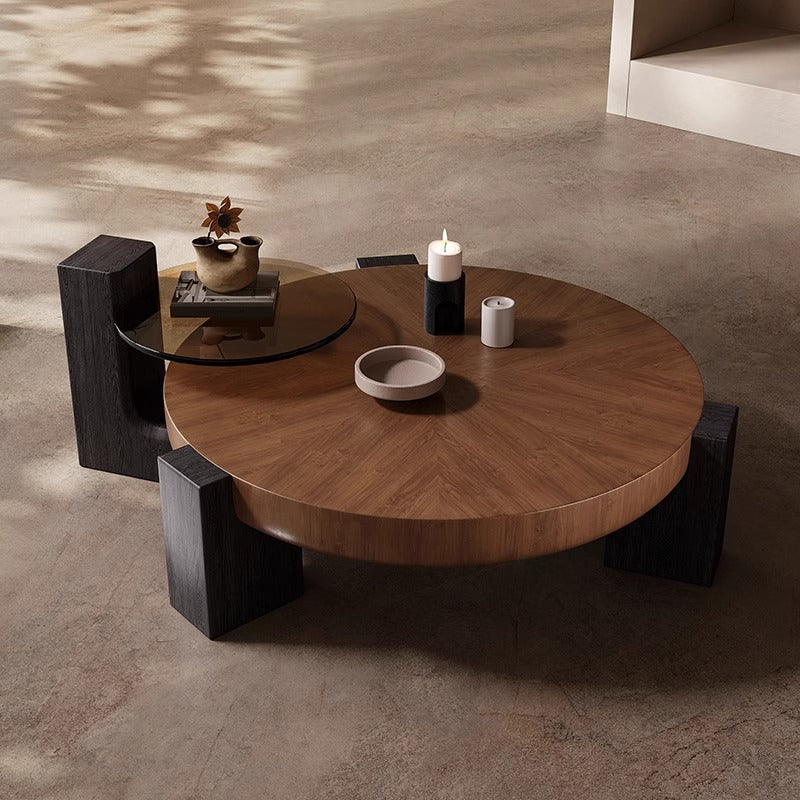 Round Solid Wood Tea Table, Walnut