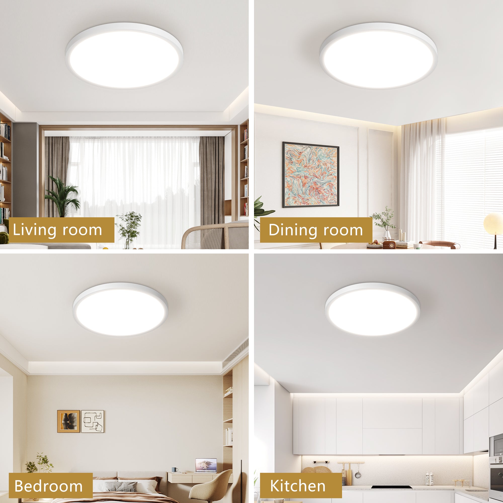White Adjustable Color LED Flush Mount Ceiling Light, 12 in., 2880 Lumens, Set of 6