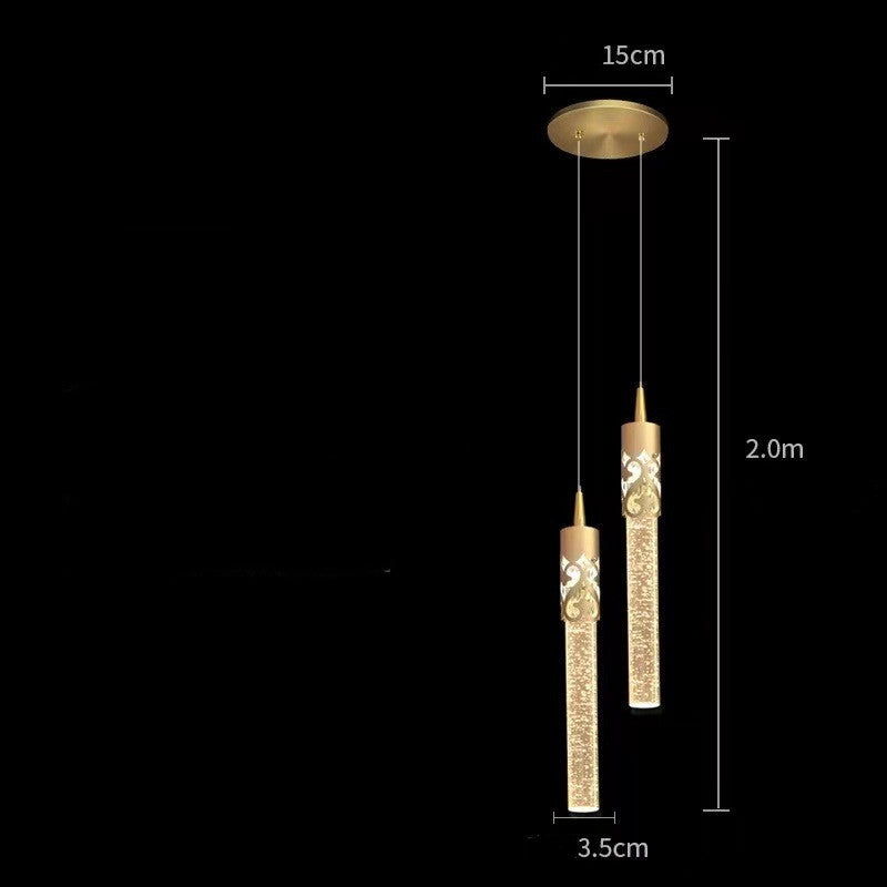Crystal Cylinder Pendant Light, Bubble Texture, Adjustable Drop