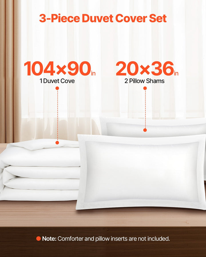 Dimension diagram for 3-Piece King Duvet Cover Set, Modern Bedding with 2 Pillow Shams, White, 104x90 in for Bedroom