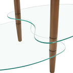 Three-Tier Oval Glass Coffee Table with Oak Legs