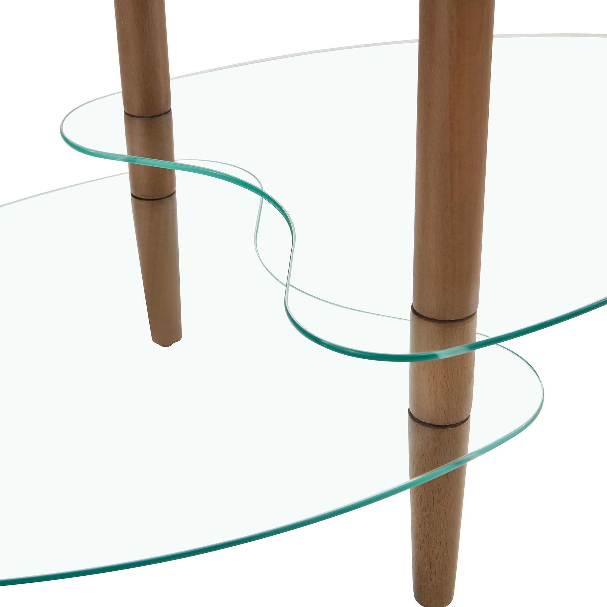 Three-Tier Oval Glass Coffee Table with Oak Legs