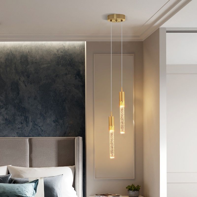 Crystal Cylinder Pendant Light, Bubble Texture, Adjustable Drop