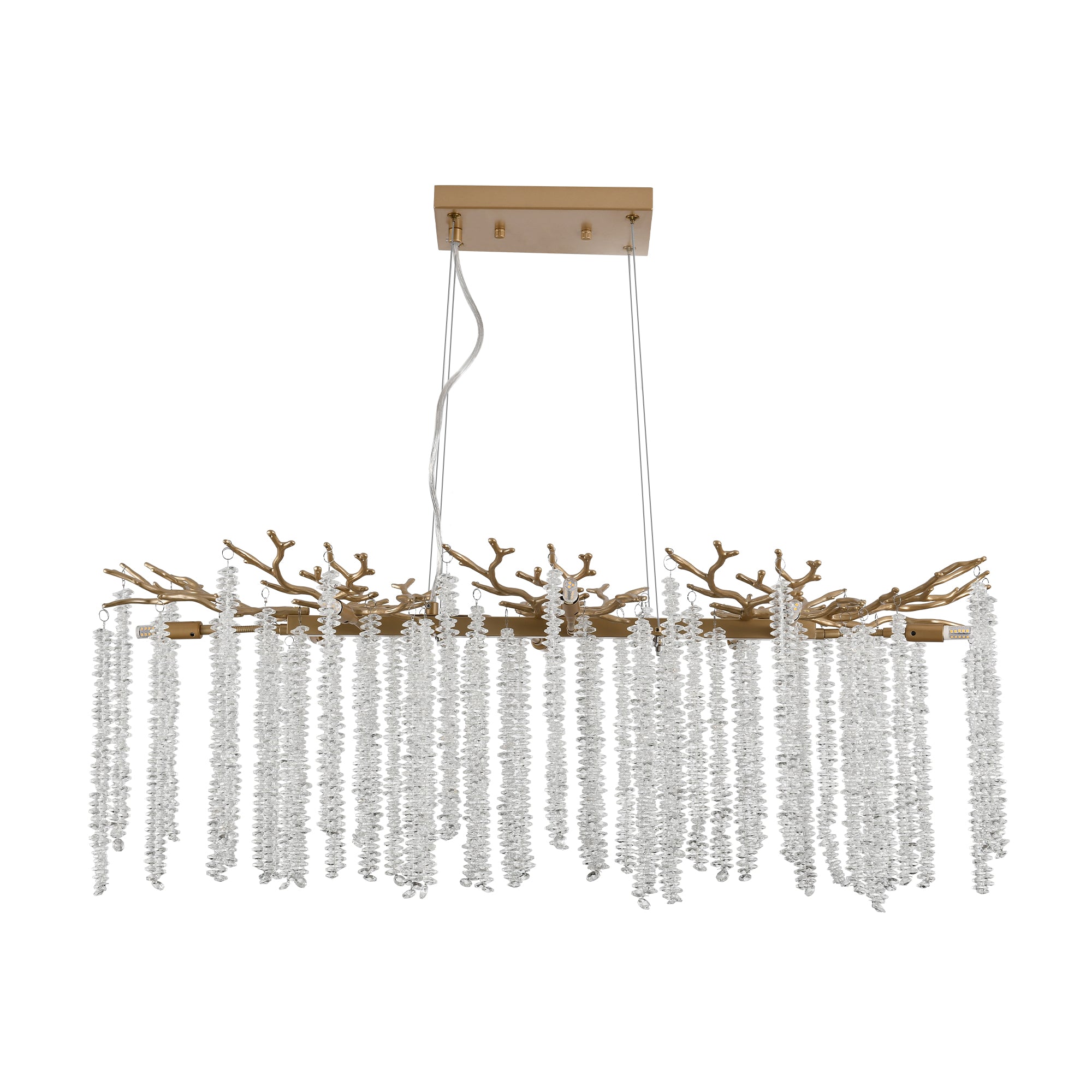 Cascading Crystal Pendant Light, 39 In. Gold Iron Frame