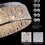 Modern Round Crystal Chandelier, Aluminum & Iron Frame, Chrome Finish, 19 in.