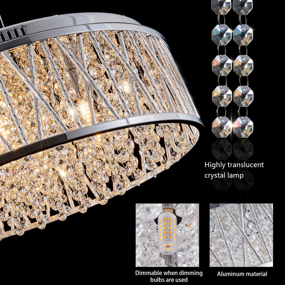 Modern Round Crystal Chandelier, Aluminum & Iron Frame, Chrome Finish, 19 in.