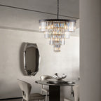 4-Tier K9 Crystal Chandelier, Black Iron Frame, 24 In. Wide
