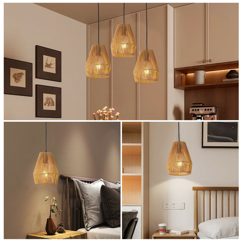 7inch Set Of 3 Rustic Hemp Rope Pendant Light