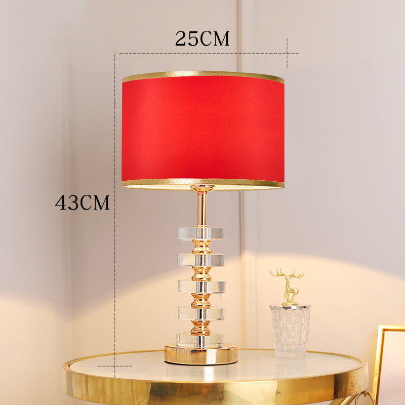 Stacked Crystal Table Lamp, Drum Shade with Gold Trim, 17 Inch