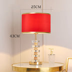 Stacked Crystal Table Lamp, Drum Shade with Gold Trim, 17 Inch