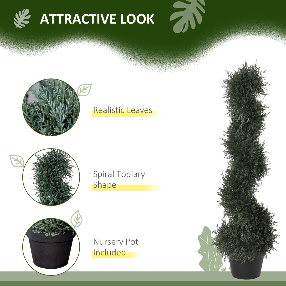 Artificial Spiral Cedar Topiary Tree, 3 ft Faux Plant, Dark Green, for Entryway — detail view 3