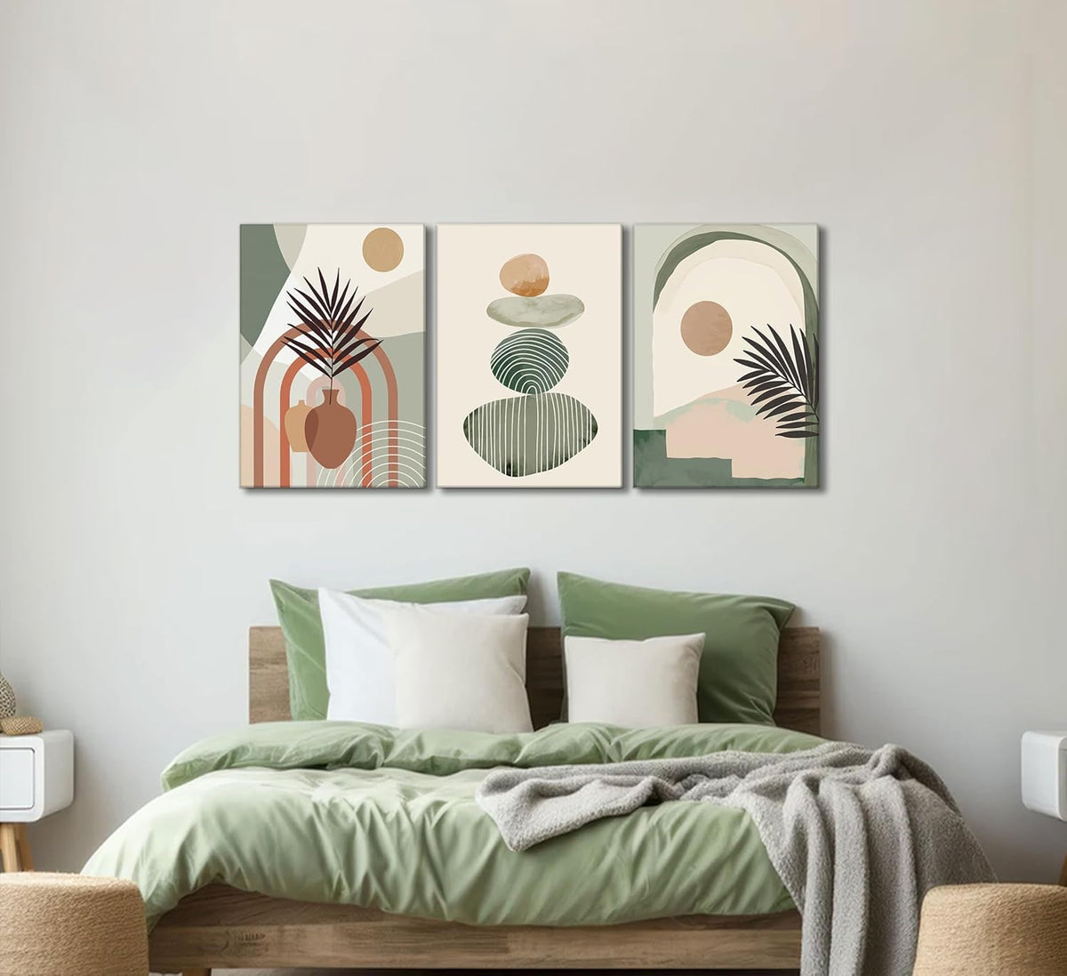 Boho Abstract Canvas Wall Art, Framed 12 x 16 Inch, Set of 3 — detail view