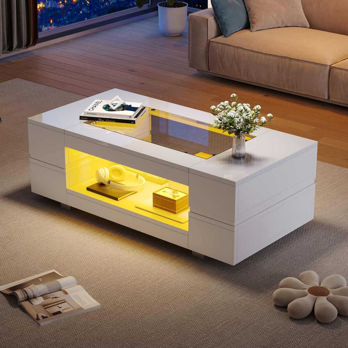 LED Smart Coffee Table with App Control, White