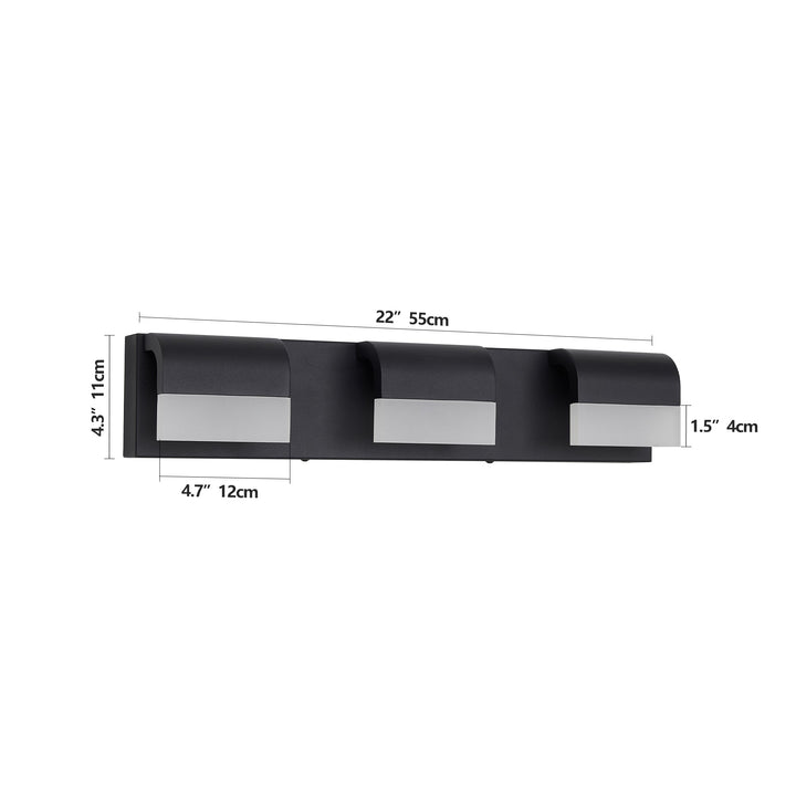 Dimension diagram for Contemporary LED Vanity Light Fixture, Acrylic Shade, Bathroom Wall Light Over Mirror