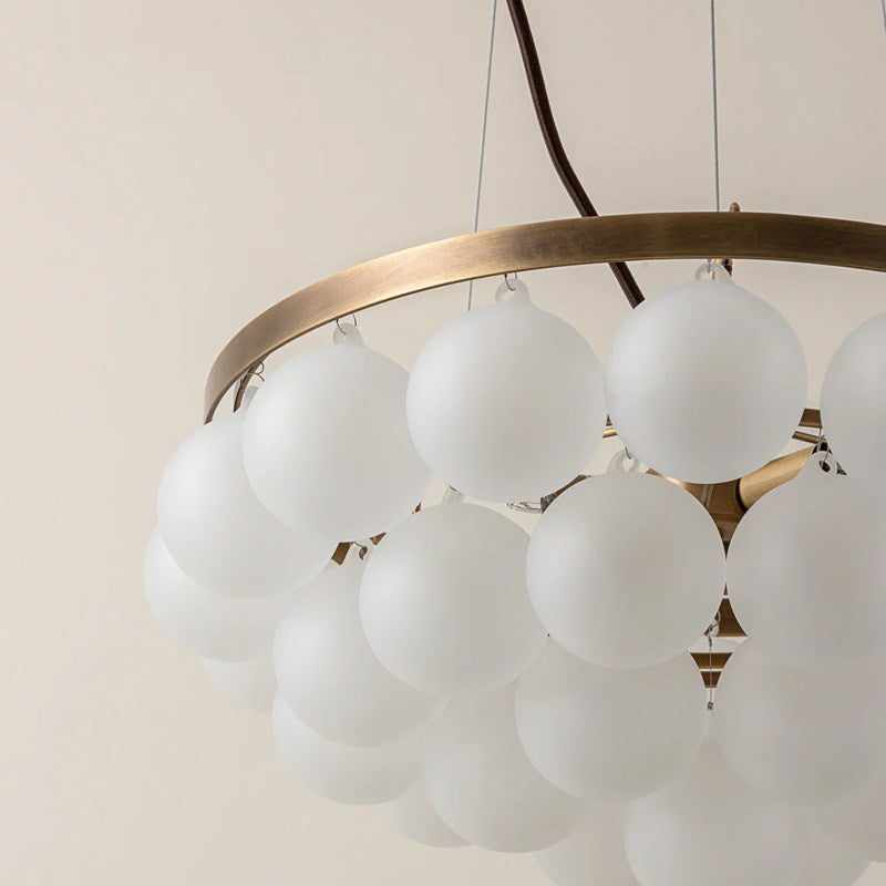 Modern Glass-Shade Chandelier with Metal Base, Two Sizes