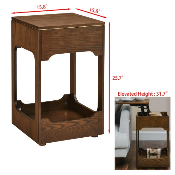 Small Wooden Side Table | Multi-Shelf Design