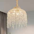Crystal 5-Light Waterfall Chandelier, Cascading Bead Strings, Gold Finish, 16 in.