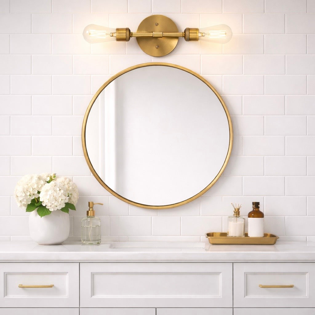 Modern 2-Light Wall Sconce with Clear Glass Shades, Gold Finish, for Bathroom Vanity Over Mirror — detail view 3