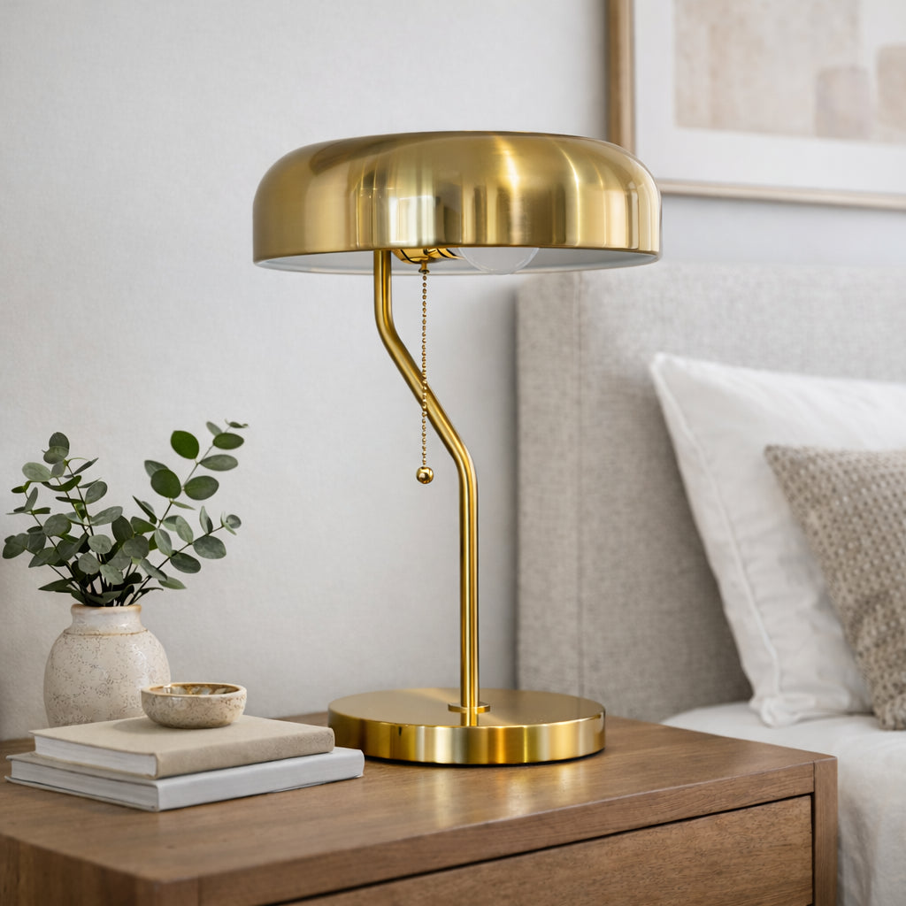 European Modern Metro-Style Nightstand Table Lamp, Gold Finish — detail view 3