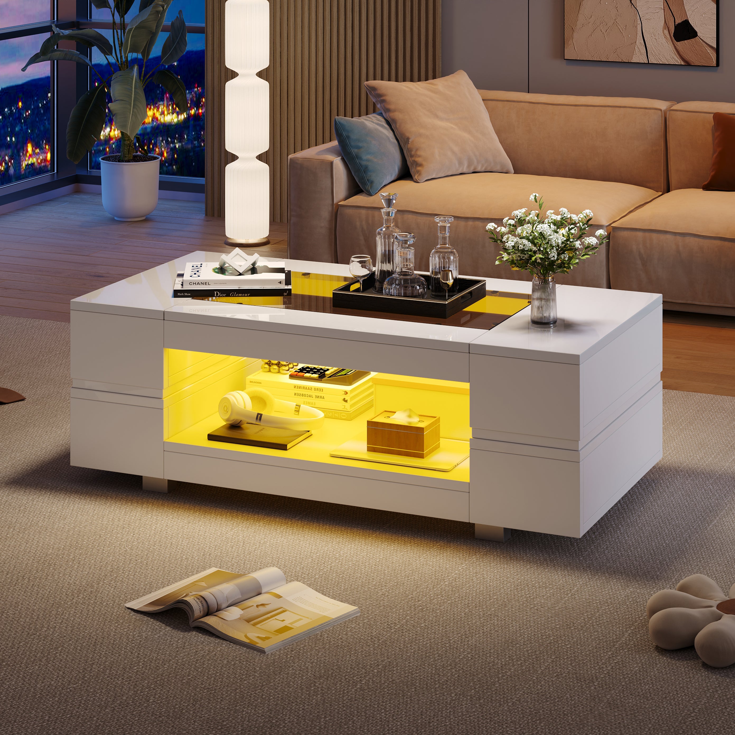 LED Smart Coffee Table with App Control, White