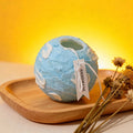 Spinning Globe Scented Candle, Hand-Poured Wax with Rotating Design, for Home Decor Accent — Blue