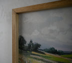 Vintage Framed Canvas Wall Art, Wildflower Meadow Landscape Print, Green and Ivory, for Dining Room — detail view