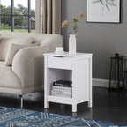 Three-Tier Nightstand with Storage Drawer, Retro White