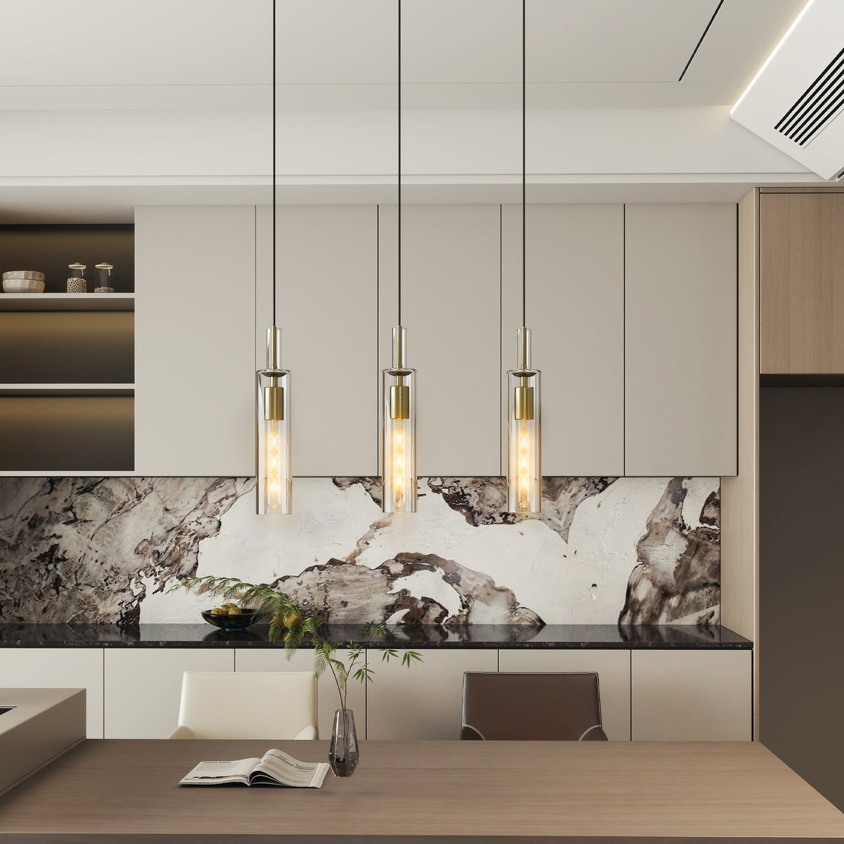 Gold Pendant Light, Modern Brass-Tone Ceiling Fixture — detail view 2